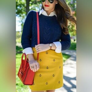 Vineyard Vines Mustard Pencil Mini Skirt with Navy Blue Anchors